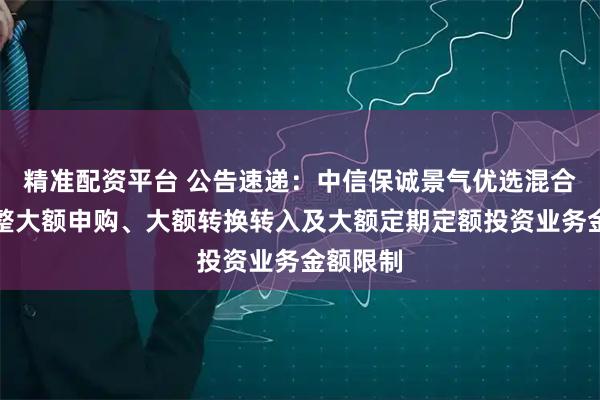 精准配资平台 公告速递：中信保诚景气优选混合基金调整大额申购、大额转换转入及大额定期定额投资业务金额限制