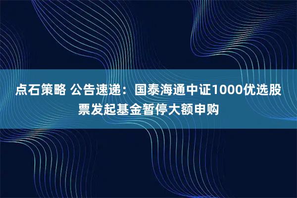 点石策略 公告速递：国泰海通中证1000优选股票发起基金暂停大额申购