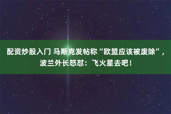 配资炒股入门 马斯克发帖称“欧盟应该被废除”，波兰外长怒怼：飞火星去吧！
